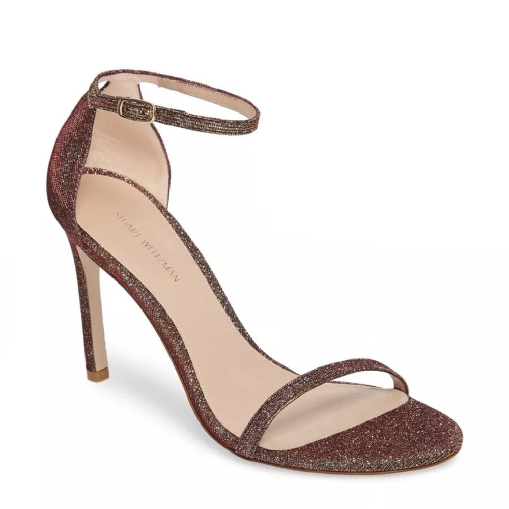 Stuart Weitzman Nudistsong Ankle Strap Heels Women's Size 7.5M, Bronze Nighttime